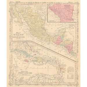  Smith 1860 Antique Map of Mexico & West Indies: Office 