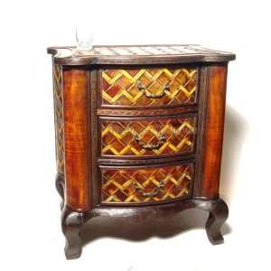 Bombe Wood Rattan Chest of Drawers Dresser Table  Kitchen 
