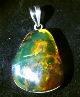 DOMINICAN CLEAR GREEN ISH BLUE AMBER STERLING SILVER PENDANT 46mm 