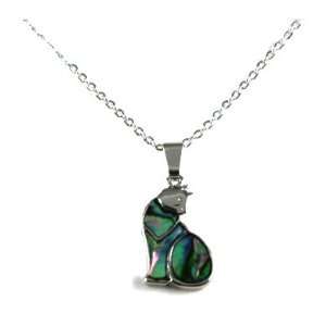   Abalone Shell Cat Charm Necklace ~ Comes Gift Boxed in Velour Jewelry