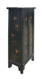 Black Chinese Narrow Butterfly Gold Paint Cabinet WK2085  