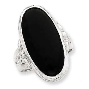  Sterling Silver Antiqued Oval Black Onyx Ring Size 9 