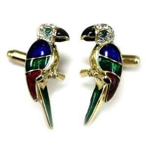   Tropical Parrot Cuff Links with Gemstones   Mens Suit Links Jewelry