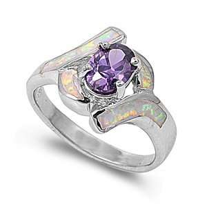  Sterling Silver Ring in Lab Opal   Amethyst, White Opal   Ring 