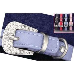 Crystal Buckle Leather Pet Collar : Color LIGHT BLUE 