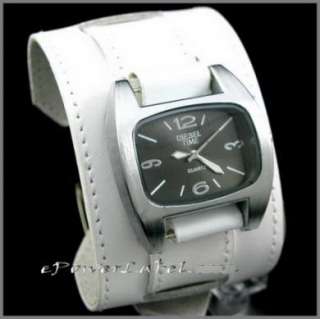 P187 Punk Steel WATCH Gothic White Leather Wristband  