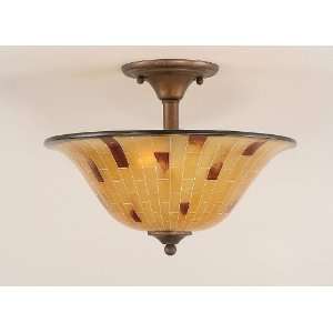  Bronze Finish 2 Bulb Semi Flush Mount w Penshell Shade 