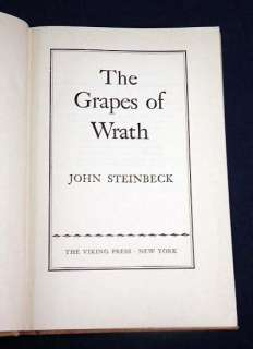 1939 The Grapes of Wrath by John Steinbeck HC 10th Printg. Viking 