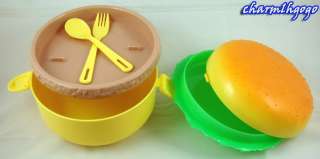 Hamburger Shaped Lunch Box Bento Spoon&fork rounded 457  