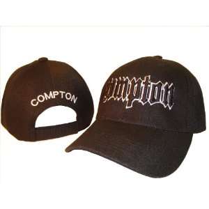  Black Compton Adjustable Baseball Cap Hat w/ White Trim 
