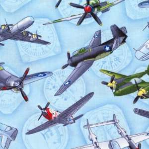 Fighter Planes quilt fabric by Timeless Treasures, Fighter planes, sky 
