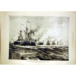  Naval Manoeuvres Fleet Atlantic De Lacy Old Print 1897 