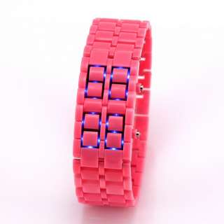 Blue LED Digital Pink Strap Lava Style Plastic Sport Watch Mens Womens 