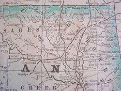 MAP 1880 INDIAN TERRITORY OKLAHOMA RAILROAD ~NO SOONERS  