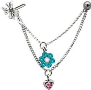   Silver Heart Flower Dangle Helix Cartilage Piercing Earring Jewelry