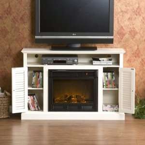   Antique White Media Console with Electric Fireplace: Home & Kitchen