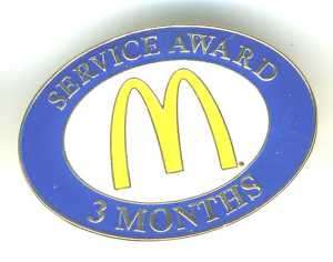 McDonalds 3 Month Service Collectible Hat Lapel Pin  