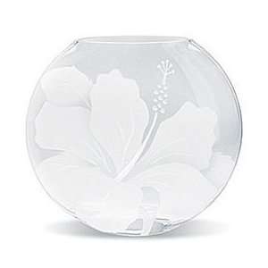 Hawaiian Hibiscus Flower Etched Glass Round Vase:  Home 