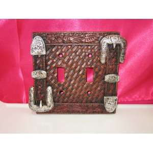   Switch Cover, Western Decor, Silver Belt Buckles, Woven Leather Like