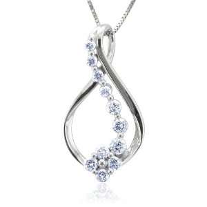  14k White Gold Ribbon Journey Diamond Pendant Necklace (GH 