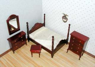 Dollhouse Miniature Furniture ~ Master Bedroom Set ~ Mahogany Finish 