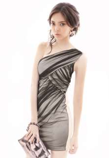   One Shoulder Black Tulle Stylish Party Formal Mini Dress 4409  