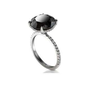  3ct Black Round Diamond Ring 14k White Gold: Jewelry