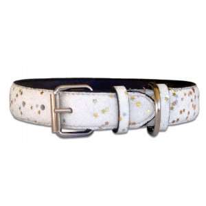    12 White Bling Bling Glitter leather dog collar: Pet Supplies