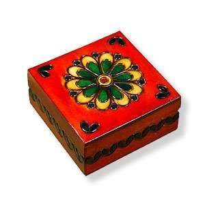   Keepsake Box, Red with Flower Design, 3.25x3.25. 