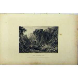  C1850 Golden Age Antique Engraving Country River Scene 