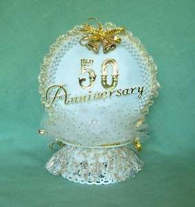 50th Wedding Anniversary Cake Top Gold/Pearl Round Arch  