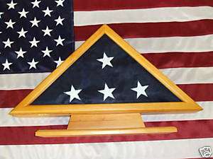 New! U.S. American 5x9 Flag Display Case Oak W/Base  