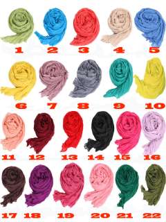 new Womens Long Crinkle Scarf Wraps Shawl Stole Pure Color Soft many 