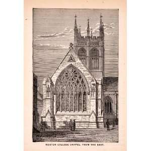 1900 Wood Engraving Merton College Chapel Gothic Oxford Early English 