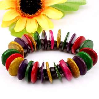 Multi Color Coconut Shell Bead Stretchy Bracelet Bangle  