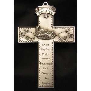  Spanish Baby Baptism Pewter Wall Cross for Boy or Girl 