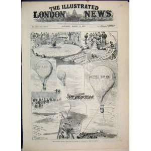    1883 Brighton Review Balloon Battle Antique Print: Home & Kitchen