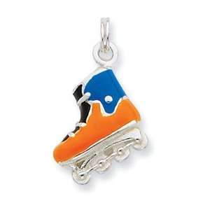   Gift Sterling Silver Enameled Polished Roller Blade Charm Jewelry