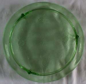 1930s Depression Glass GREEN * Cake Plate * SUNFLOWER  