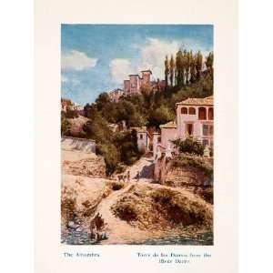 1908 Color Print Torre Damas River Darro Alhambra Trevor Haddon 