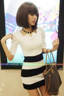 Korea Girl stripe puff sleeve slim mini dresses CML9118  