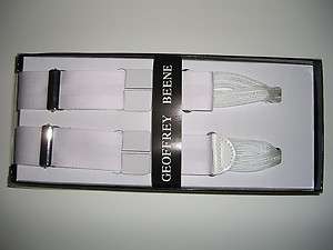 0007 9992/70 GEOFFREY BEENE Mens White Cord Button End Suspenders Size 