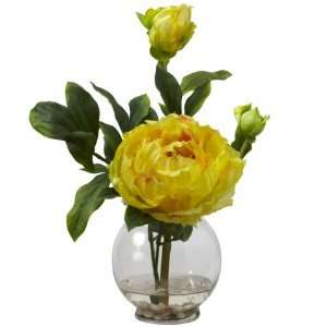  Yellow Peony w/Fluted Vase Silk Flower Arrangement: Home 