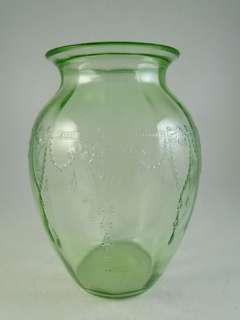 Antique Green Depression Glass Vase Ballerina Cameo Vtg  