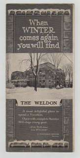 Rare WELDON HOTEL GREENFIELD MA Travel Brochure 1930s  