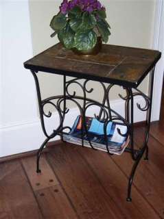 4D Concepts Slate Magazine End Table in Black Metal / Slate  