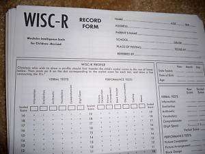 Wechsler Intelligence IQ Test Forms WISC R  