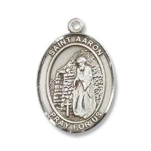 Sterling Silver St. Aaron Medal Pendant with 24 Stainless Steel Chain 