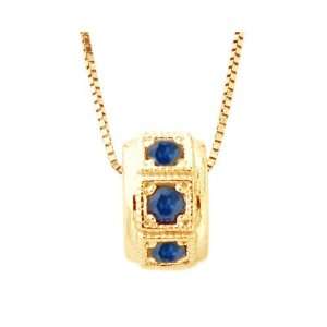  14K Yellow Gold StacK able Birthstone Roundel Pendant Blue 