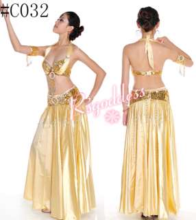 Quality Gold belly dance costume 3 pics bra&belt &skirt  
